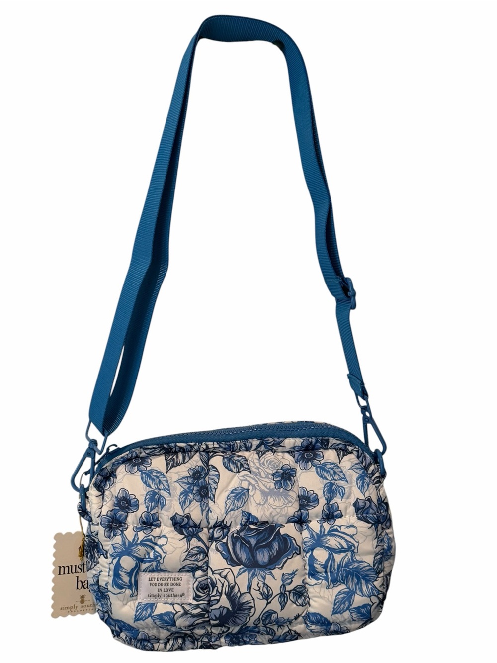 Simply Southern Blue Floral Puffer Crossbody Bag Quilted Shoulder Bag NWT